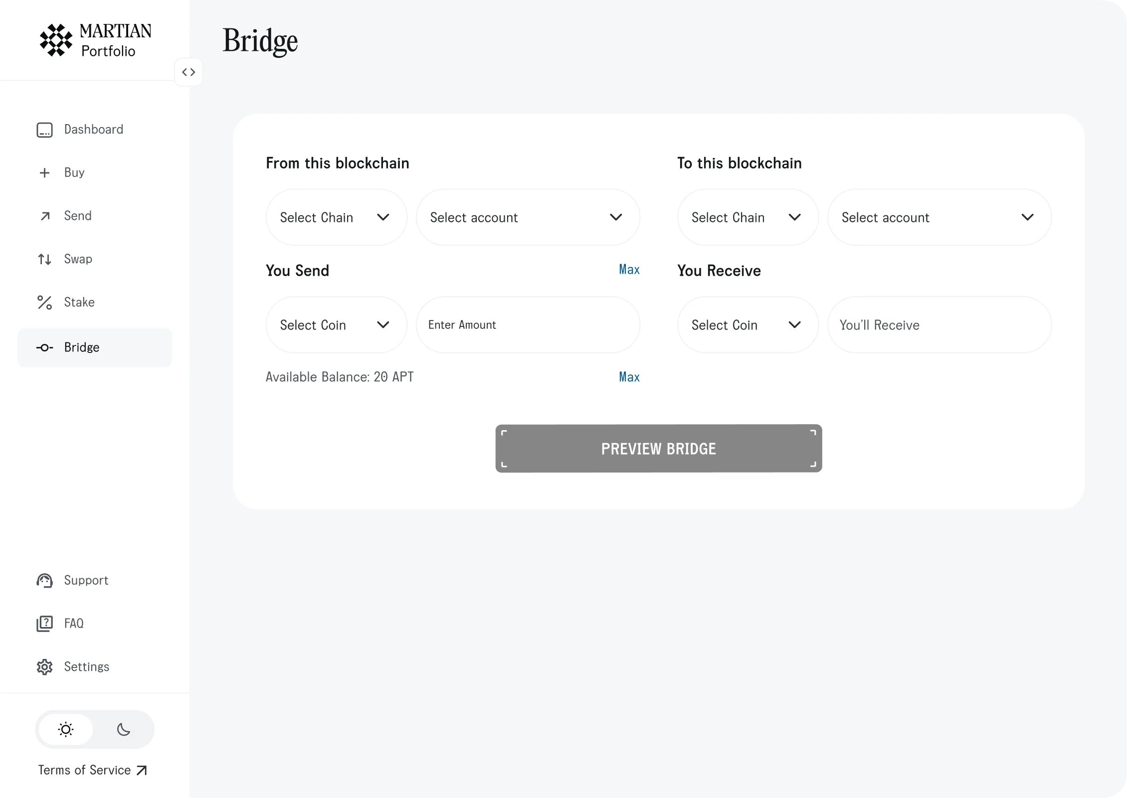 Bridge Tokens on Martian Portfolio