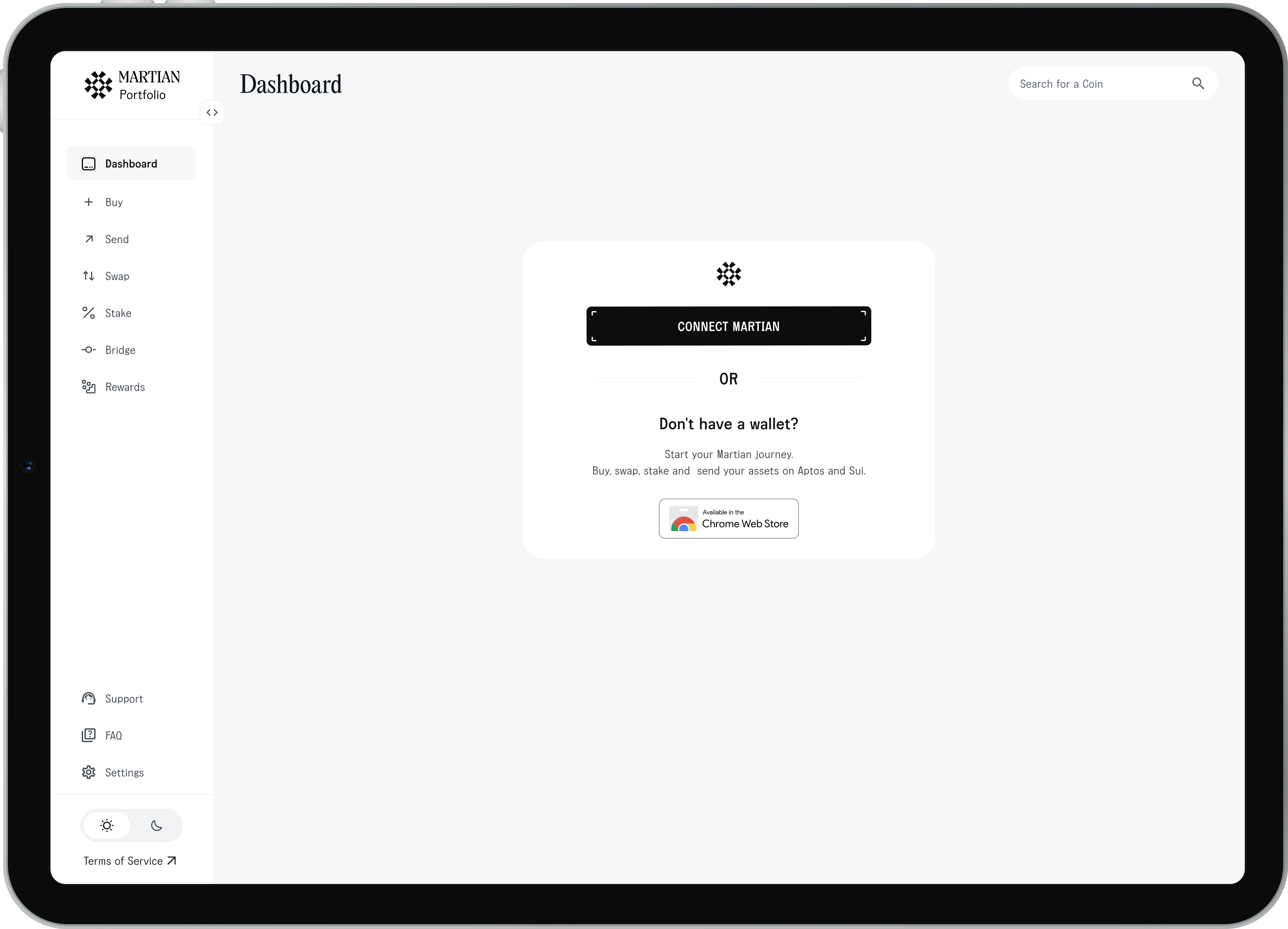 martian portfolio dashboard