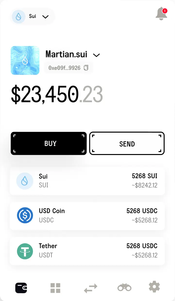 Self-custodial storage of all tokens in Martian wallet
