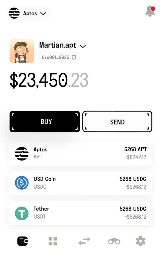 Martian wallet token screen